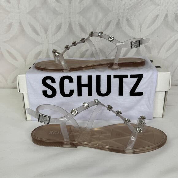 Schutz Bria Crystal Clear Jelly Embellished Sandal with Dust Bag Size 6 NIB - Picture 7 of 13